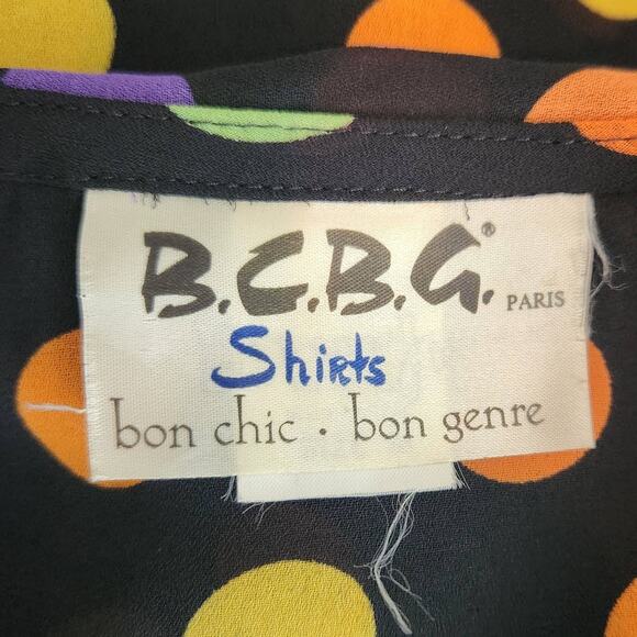 Vintage B.C.B.G. Shirts 70's Polka Dot Sheer Button Front Top - Picture 2 of 9